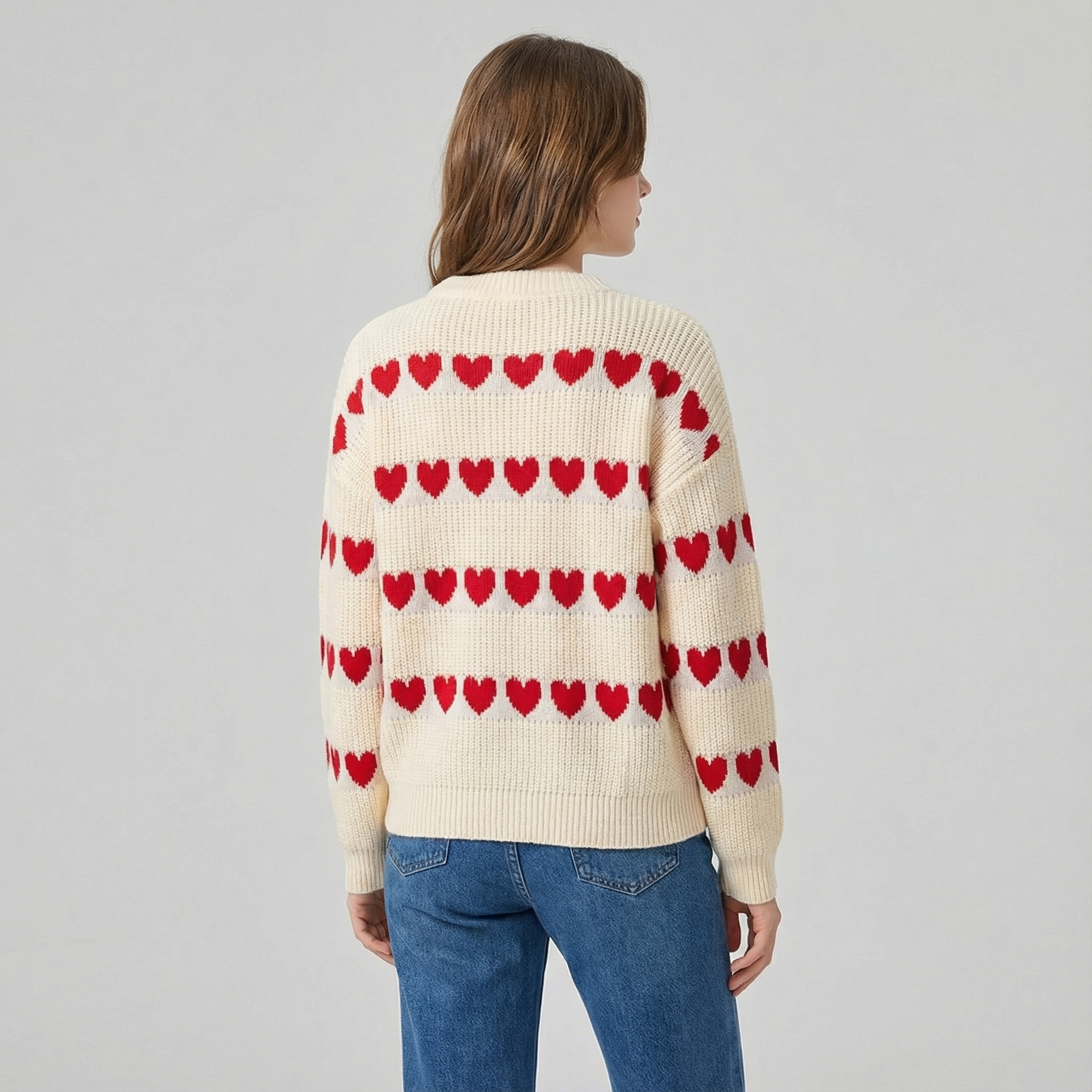 Heart Pattern Round Neck Sweater for Women