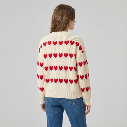 Heart Pattern Round Neck Sweater for Women