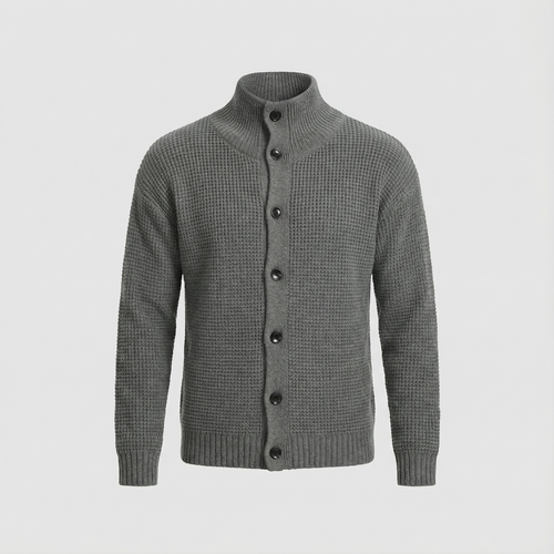 High Collar Knit Cardigan Sweater for Men